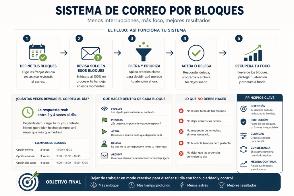 sistema revisar correo por bloques cuántas veces revisar el correo al día productividad