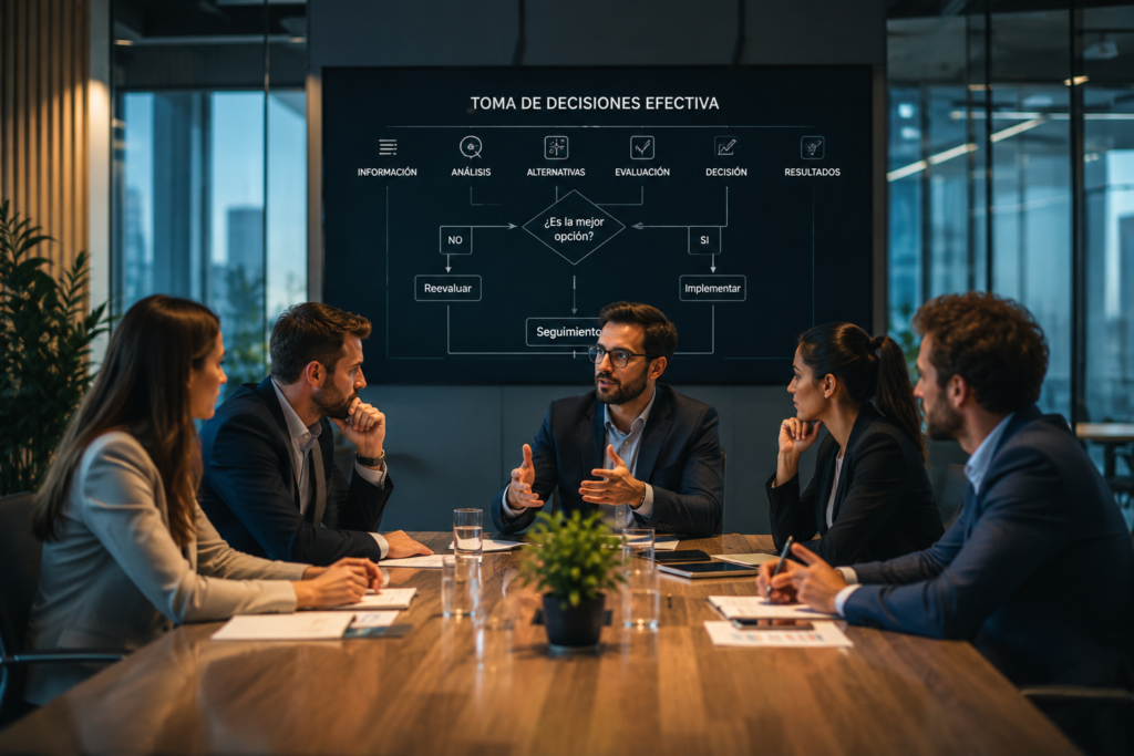 Equipo directivo analizando la toma de decisiones en una empresa