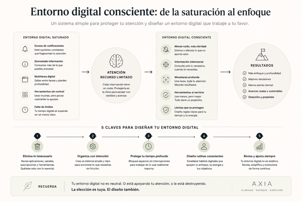 diagrama de entorno digital consciente para proteger la atención y mejorar la concentración