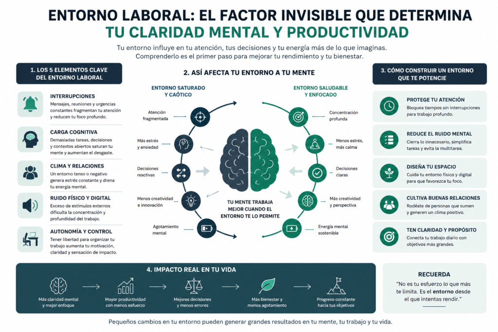 diagrama sobre entorno laboral, claridad mental y productividad sostenible