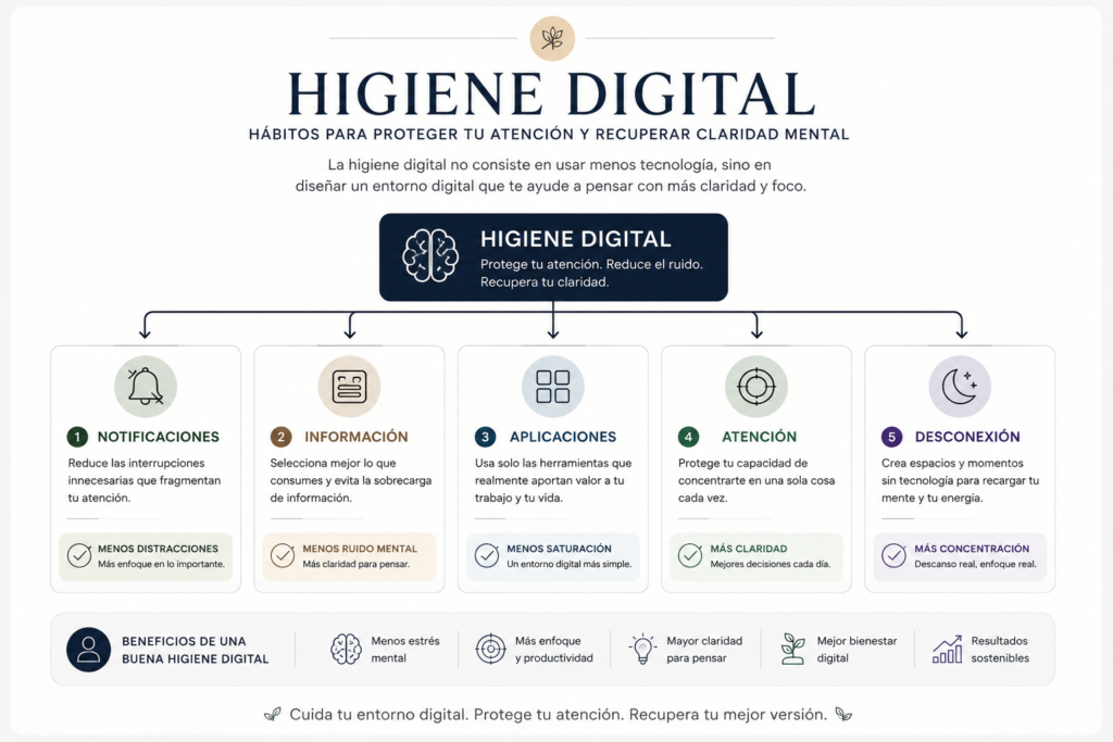 diagrama de higiene digital para proteger la atención y reducir ruido mental