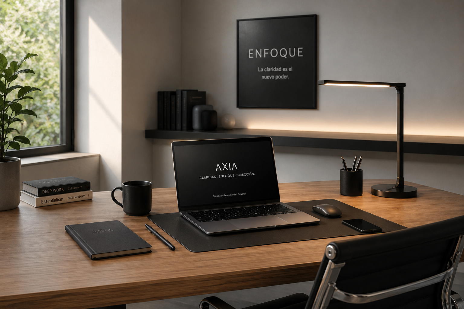 diseño de espacio de trabajo minimalista y elegante para mejorar productividad
