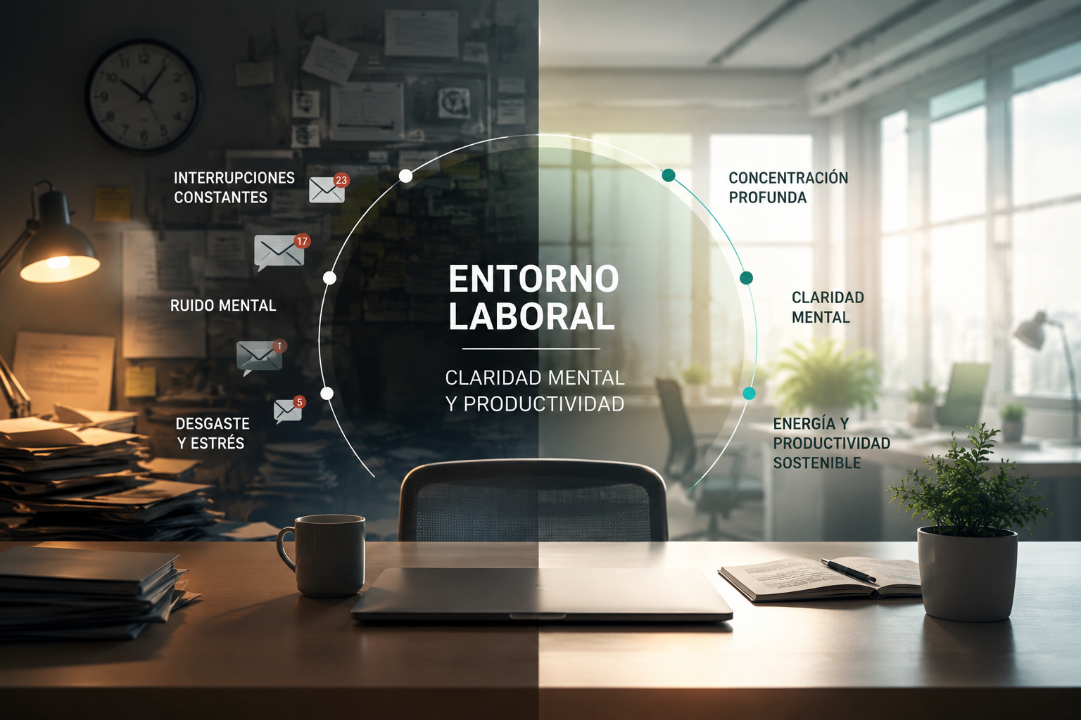 entorno laboral saludable y productividad mental en oficina moderna