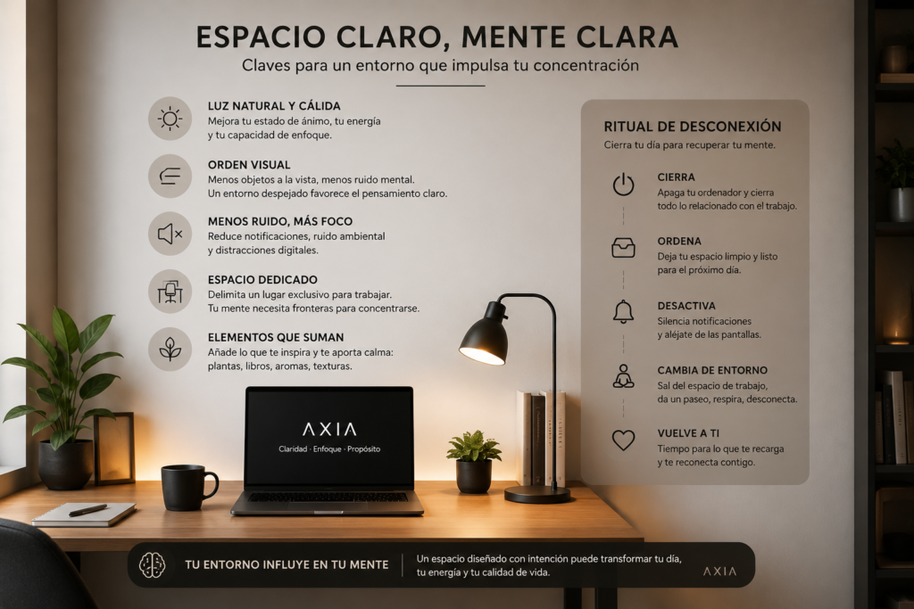 diagrama de espacio de trabajo en casa para mejorar concentración y reducir ruido mental