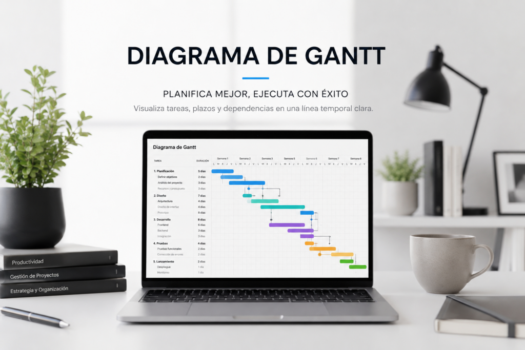 Diagrama de Gantt para planificar tareas, dependencias e hitos de un proyecto