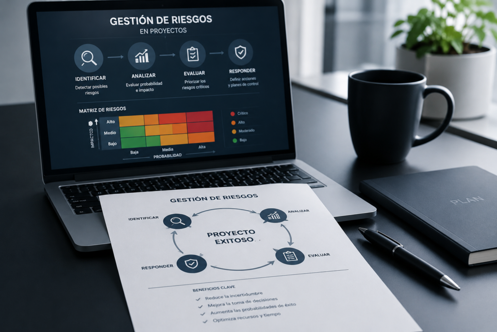 Gestión de riesgos en proyectos con matriz de riesgos y planificación estratégica
