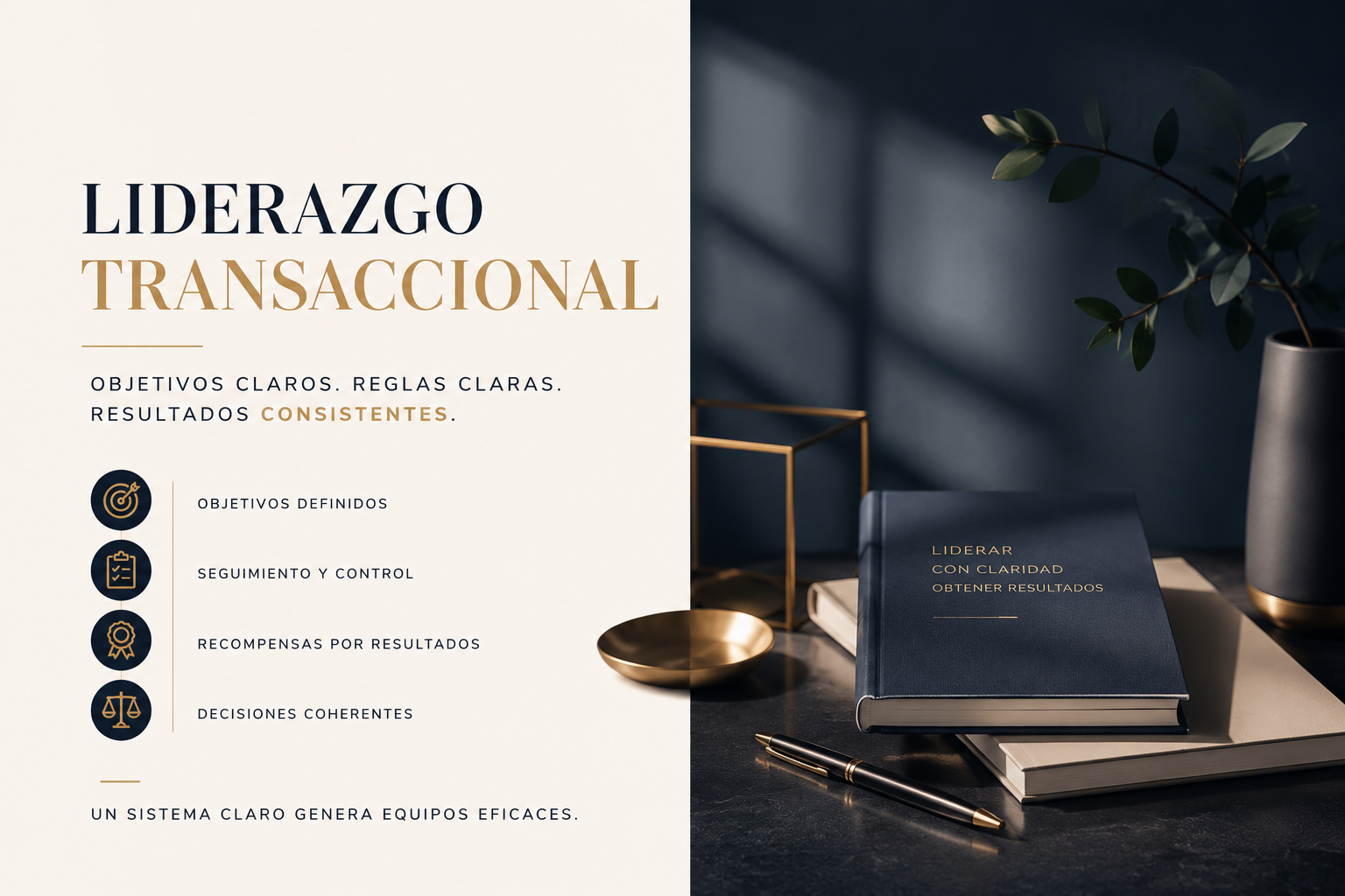 Representación del liderazgo transaccional mediante un sistema de objetivos claros, procesos definidos y resultados consistentes