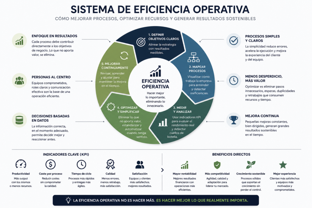 Diagrama del sistema de eficiencia operativa para optimizar procesos y recursos