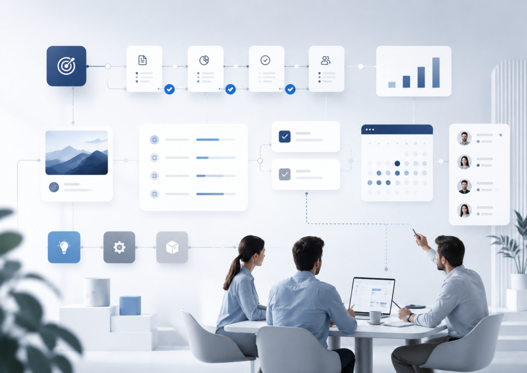 Organización del trabajo con equipos, tareas y procesos coordinados