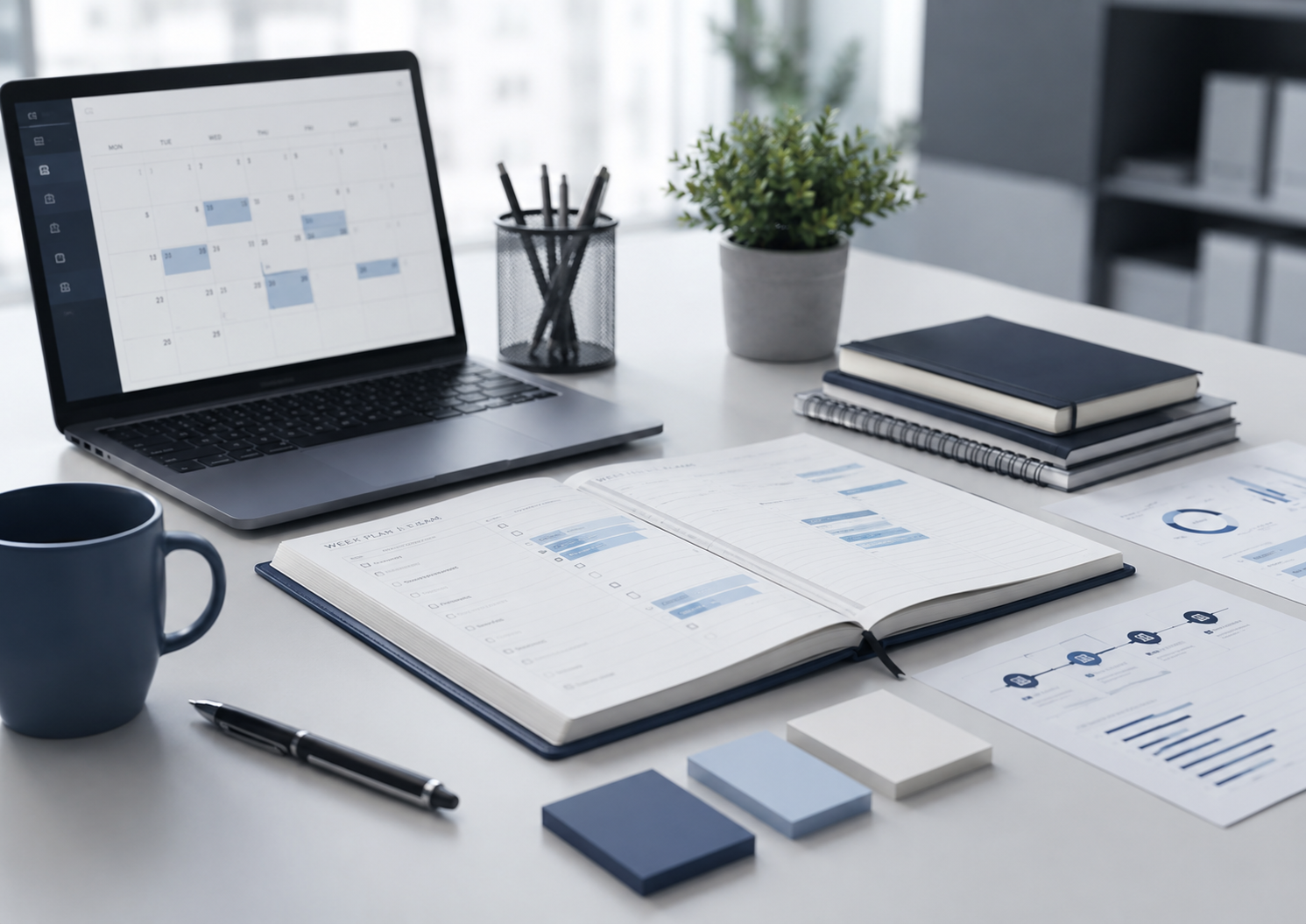 Planificación del trabajo con calendario, prioridades y organización de tareas