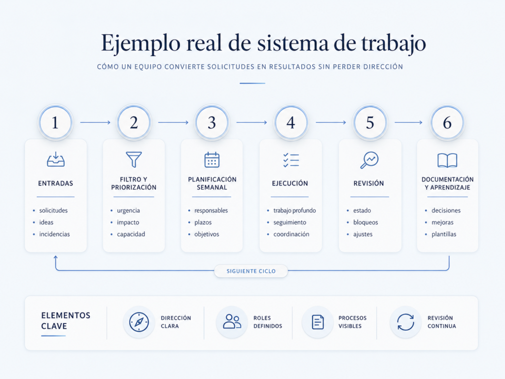 Ejemplo real de sistema de trabajo con planificación, ejecución y revisión